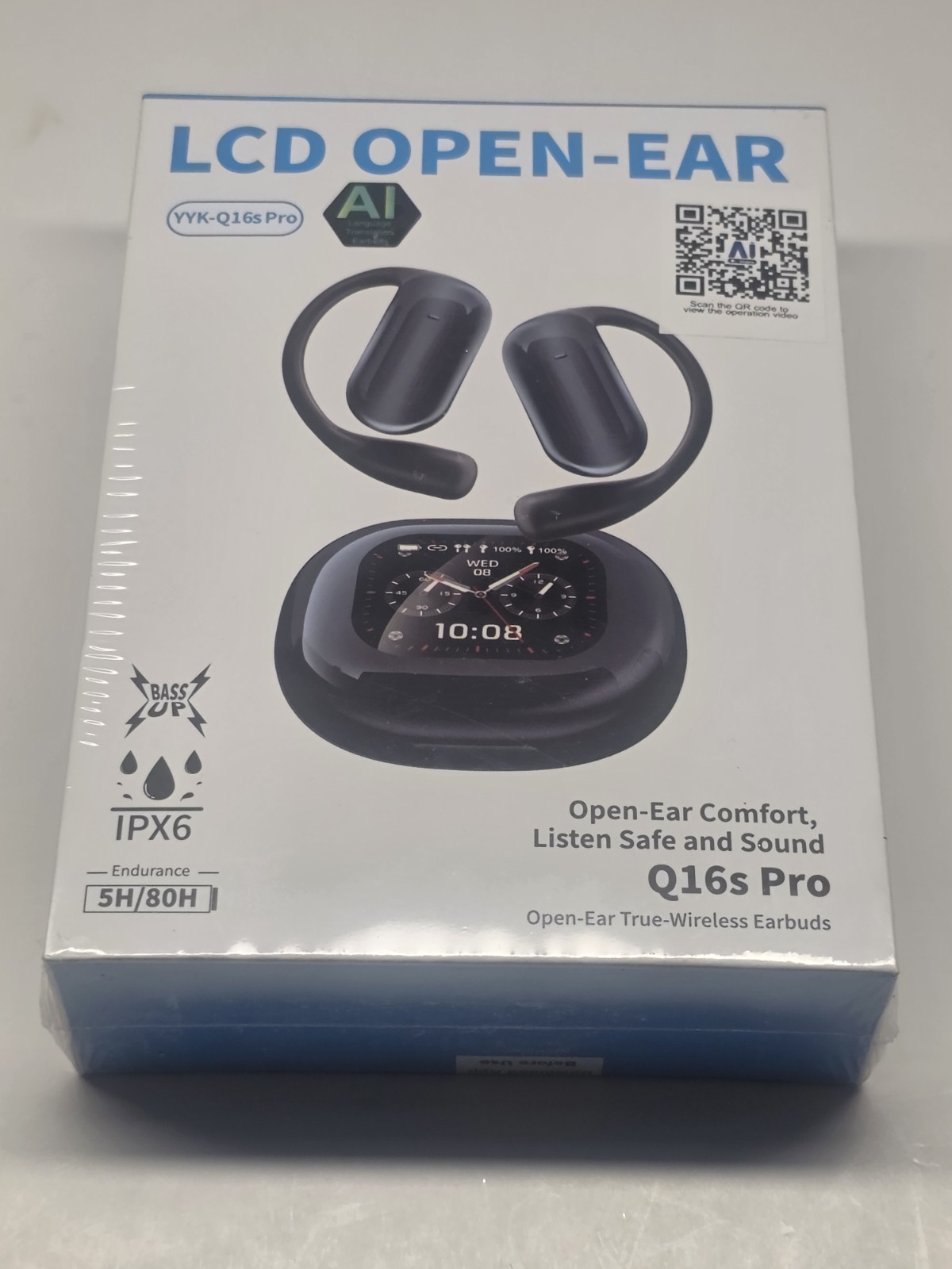 YYK Q16s Pro LCD Open-Ear Bluetooth Wireless Ear-hook Earbuds Black