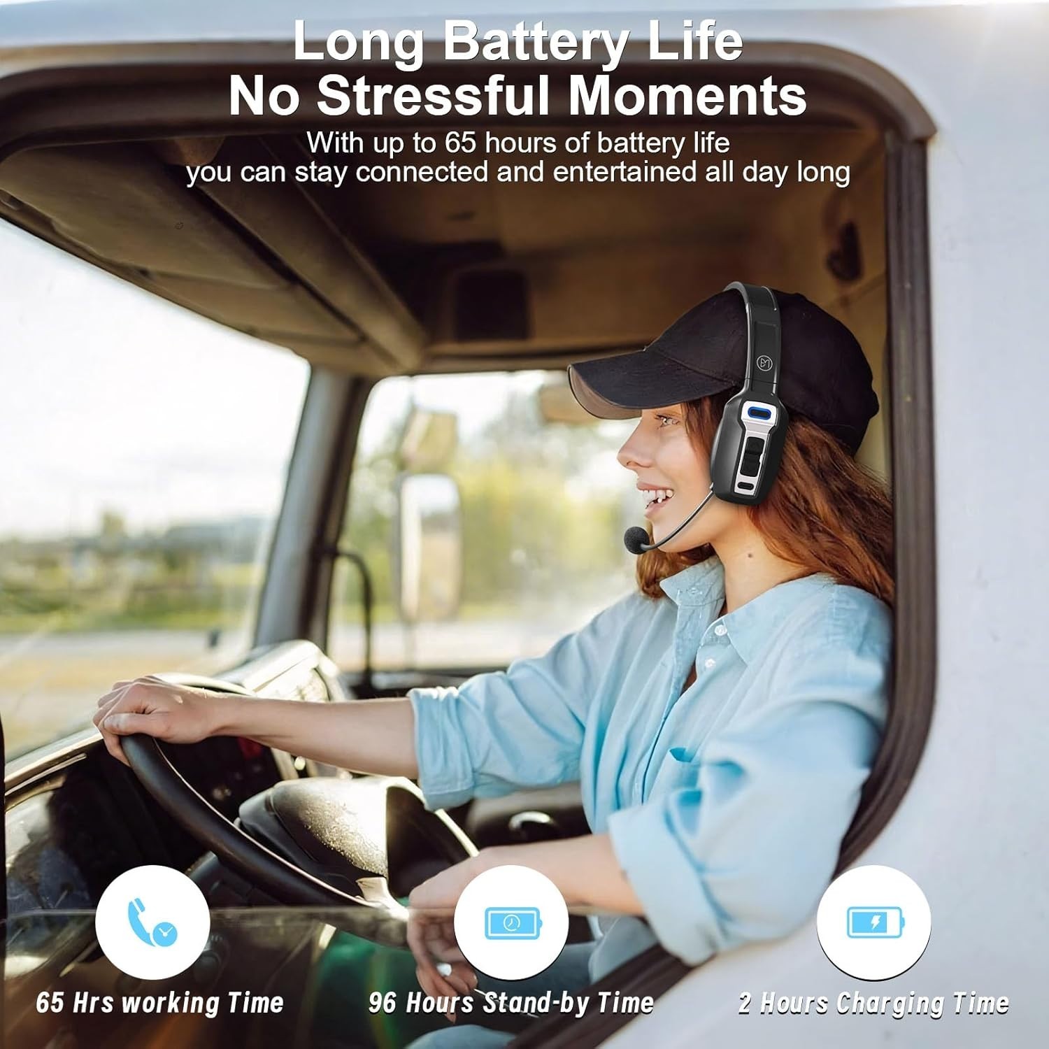 Bluetooth Headset with AI Noise Cancellation Microphone, Trucke