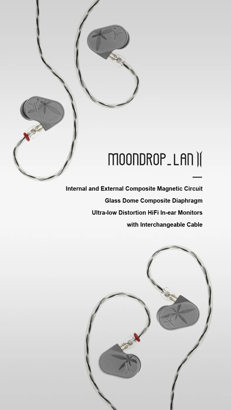 MOONDROP LAN II Earphones High Fidelity In Ear Wired HIFI Glass Diaphragm New