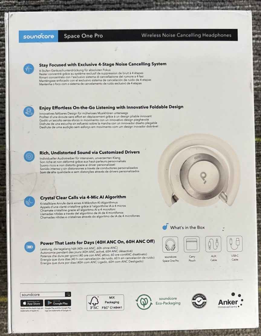 Soundcore Space One Pro Over Ear Headphones Adaptive ANC, Hi-Res Audio
