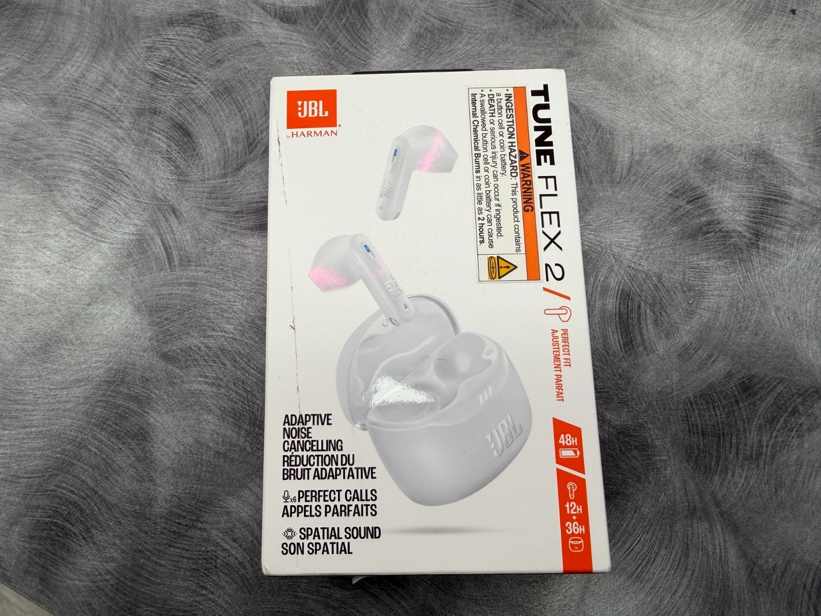 NEW JBL TUNE FLEX 2 PERFECT FIT ADAPTIVE NOISE CANCELLING WIRELESS EARBUDS WHITE