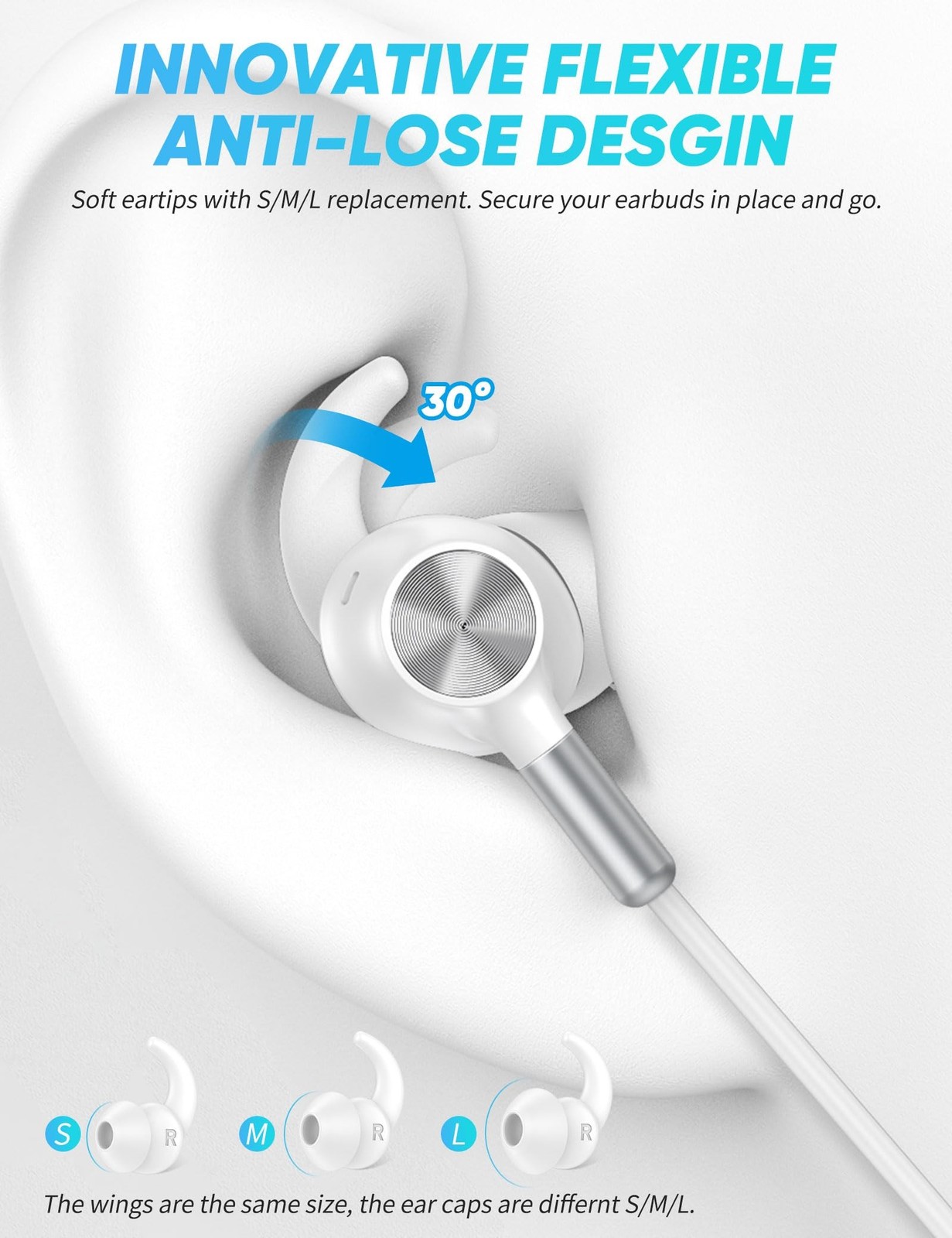 TOPAUX 3.5mm Jack 5FT Anti-Loose Wingtip Wired Earbuds