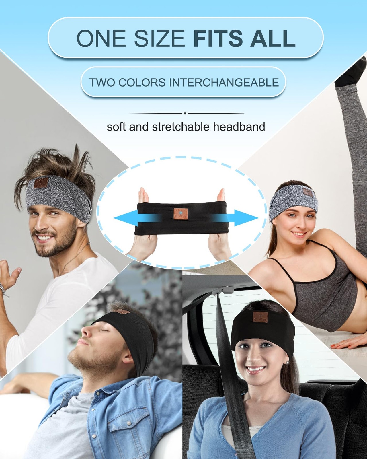 Mixiba 2-Pack Sleeping Headphones, Headband One size fits all, Black&Grey