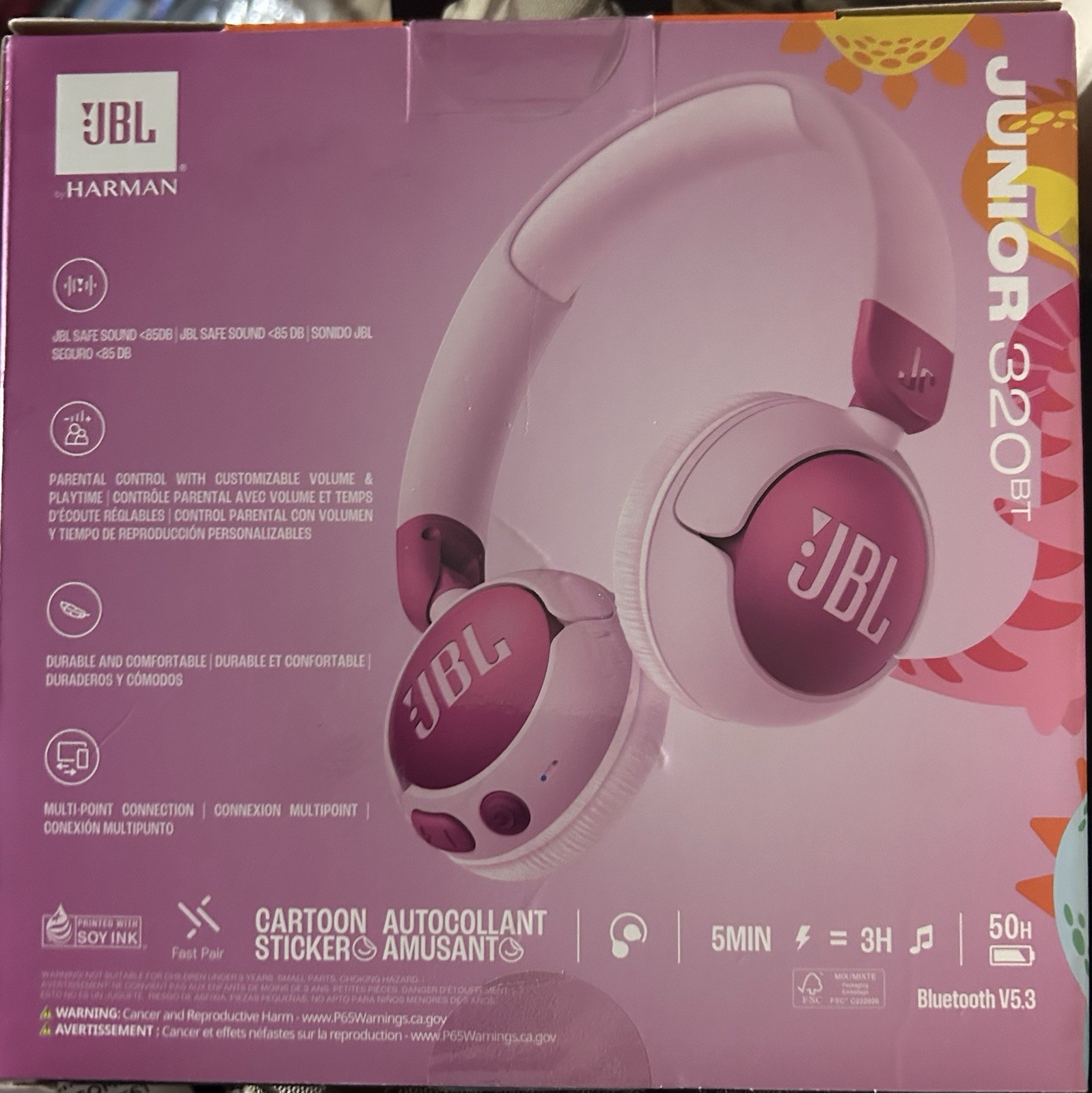JBL Junior 320BT Kids Wireless Bluetooth On-Ear Headphones for Kids (Purple)