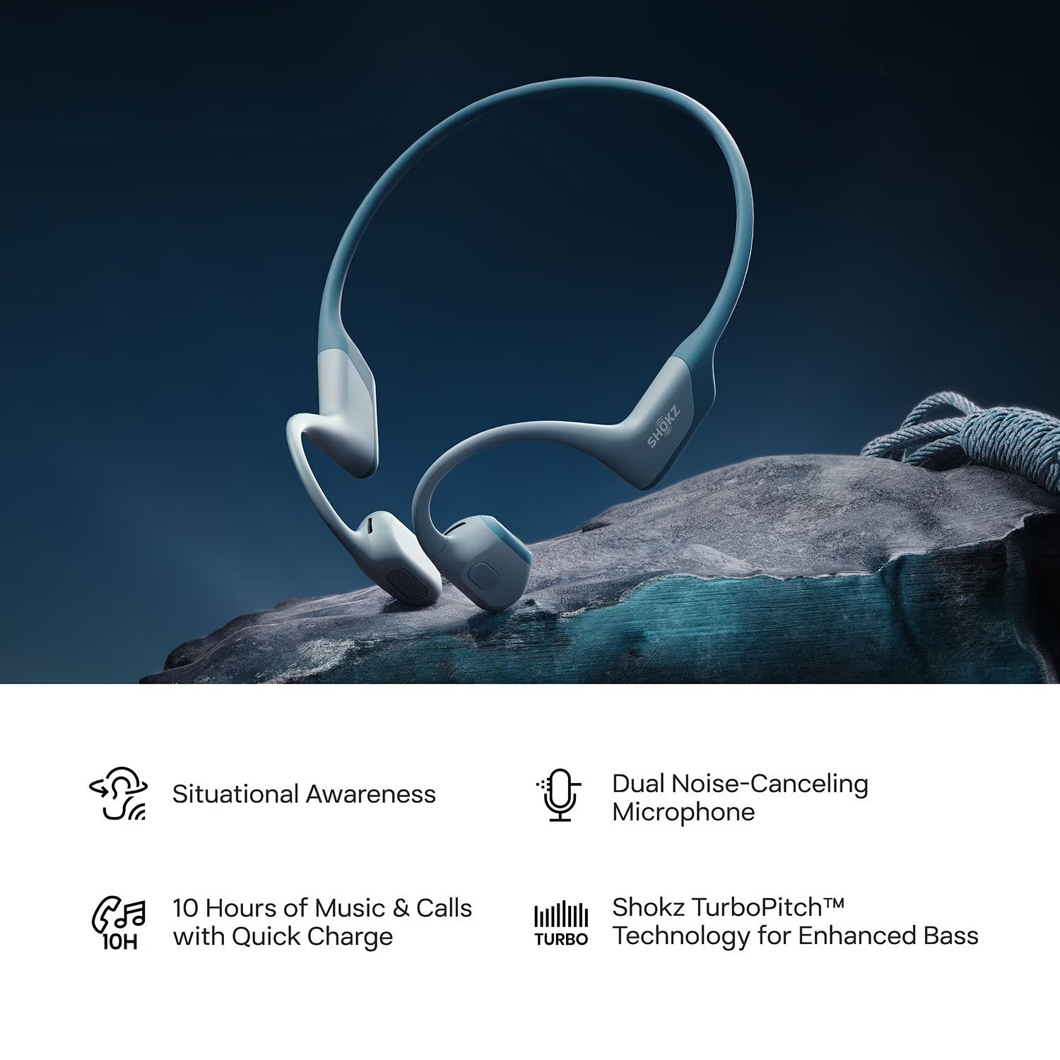 Shokz – OpenRun S803 Bone Conduction Open-Ear – Endurance Headphones ~ Blue