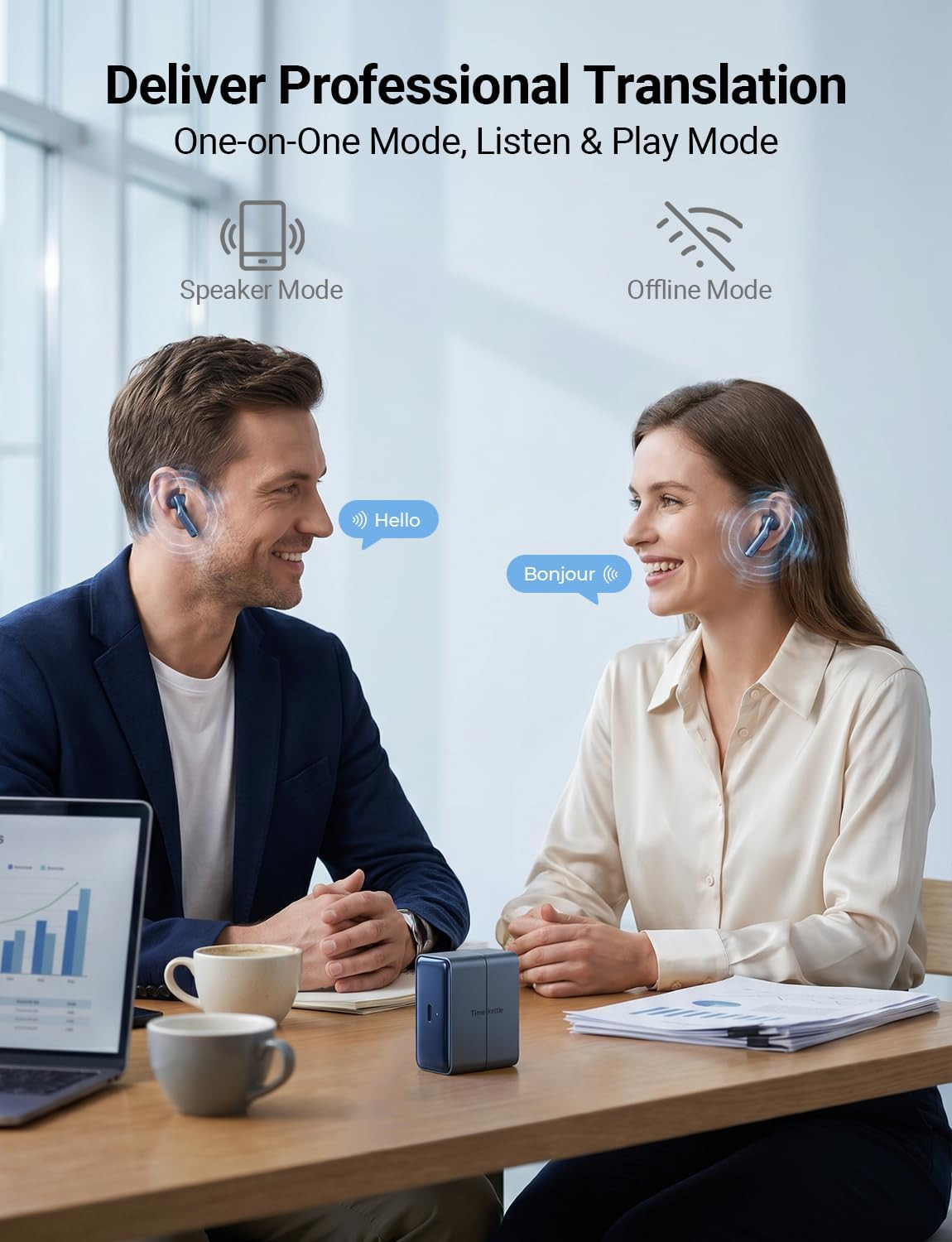 Timekettle W4 Translation Earbuds,Bone-Voiceprint Sensor for Clear Voice in Nois