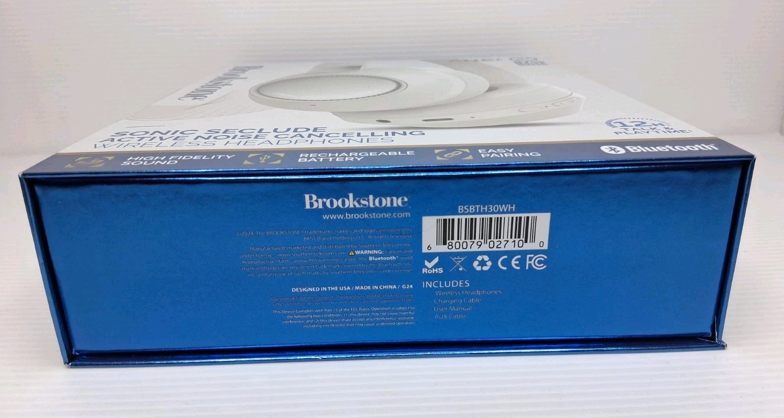 Brookstone Sonic Seclude Active Noise Canceling Wireless Headphones White NEW