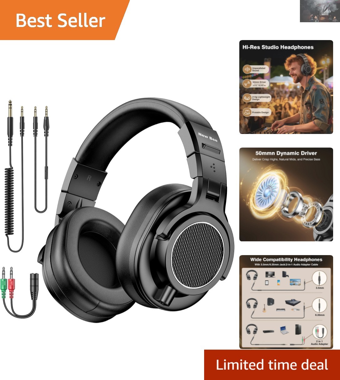 Wired Over-Ear Studio Headphones with 50mm Drivers & Noise Isolation