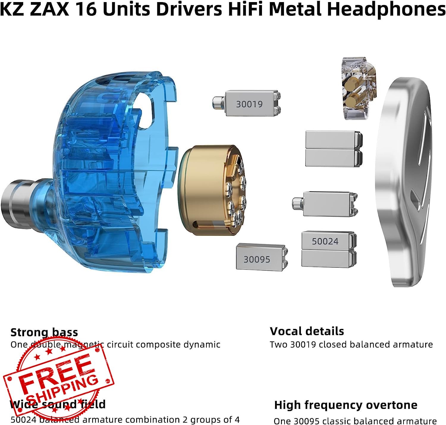 KZ Zax 16 Driver IEM No Mic Silver