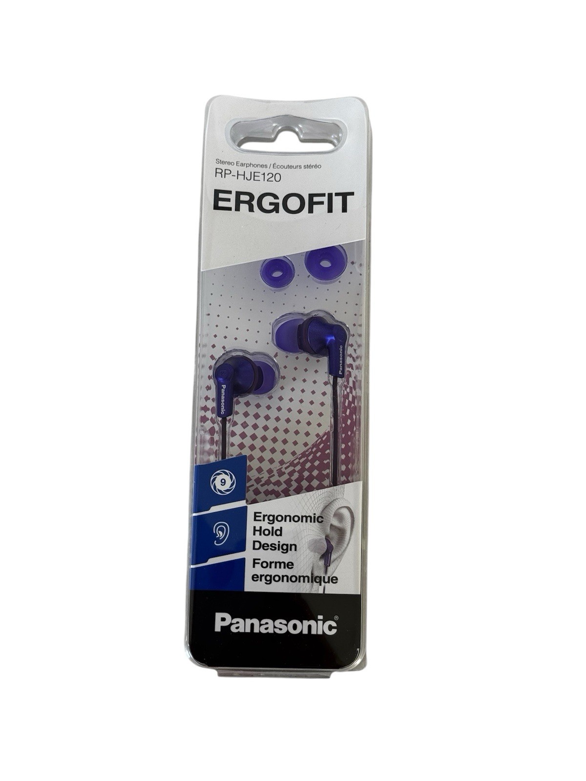 New Panasonic RP-HJE120 ErgoFit Earbud Headphones Ergonomic Hold Design Purple
