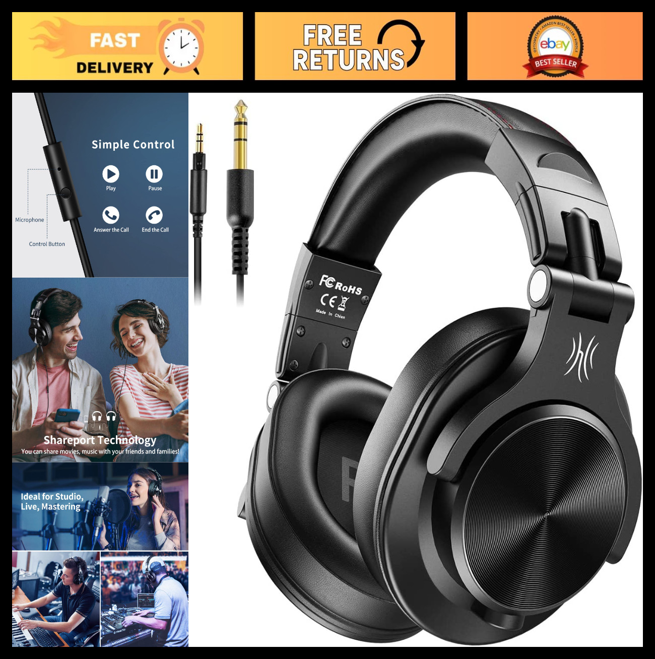 Hi-Res Wired Over Ear Headphones with SharePort, Foldable Design, Stereo Sound f