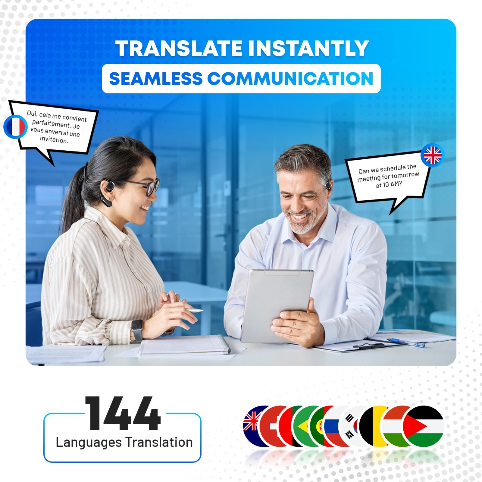 Translator Earbuds 144 Languages Real Time AI Voice Bluetooth Wireless