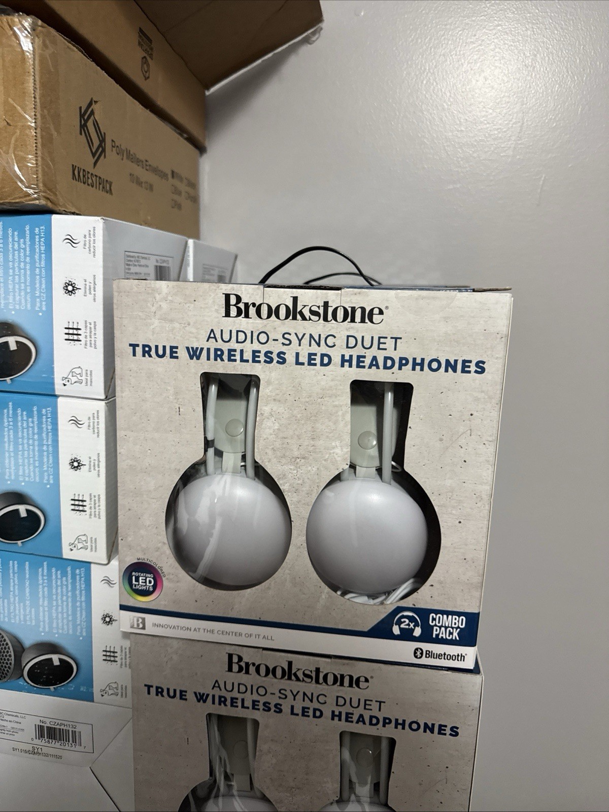 Brookstone Audio Sync Duet 2-Pack Wireless Bluetooth Headphones Multicolored LED