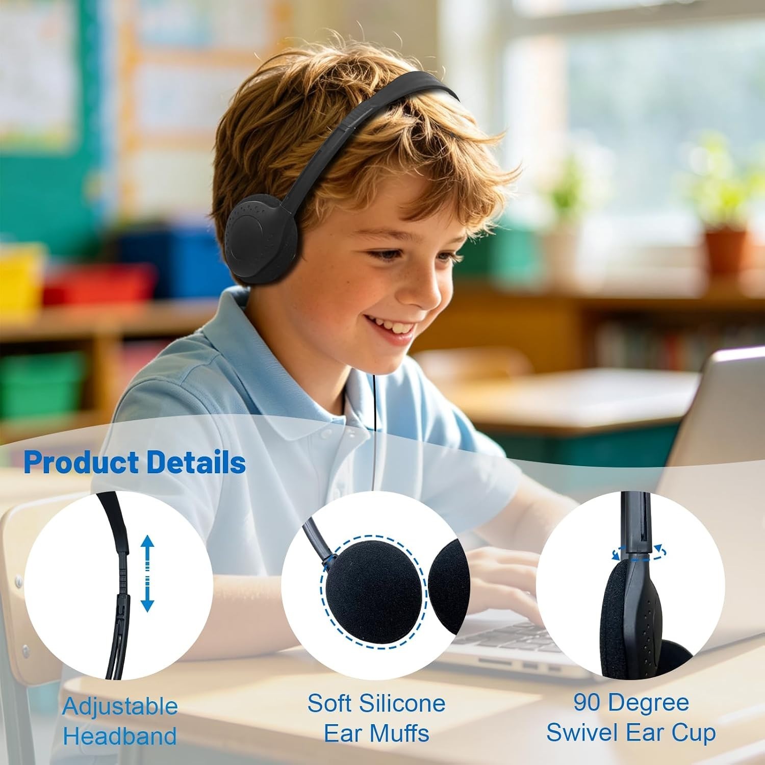 USB-C Headphones Bulk 30 Pack Multi Color Kids School Headphones Pad Phone