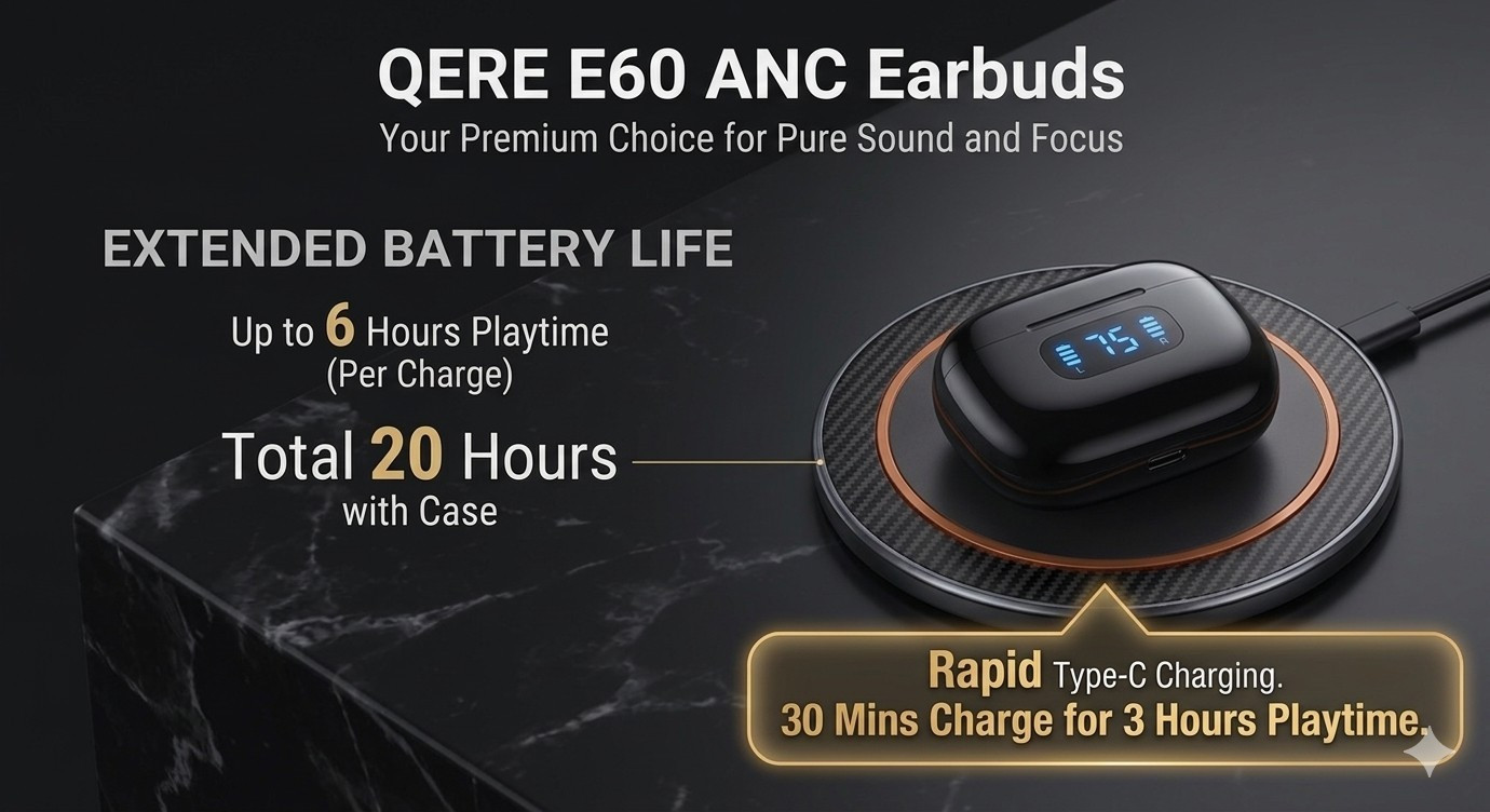 QERE E60 ANC Wireless Earbuds, Active Noise Cancellation, 13mm Drivers, Bluetoo…