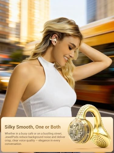 JewelPods C01 Pro Open Ear Headphones,Clip Yellow Gold & Leather Contemporary