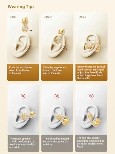 JewelPods C01 Pro Open Ear Headphones,Clip Yellow Gold & Leather Contemporary