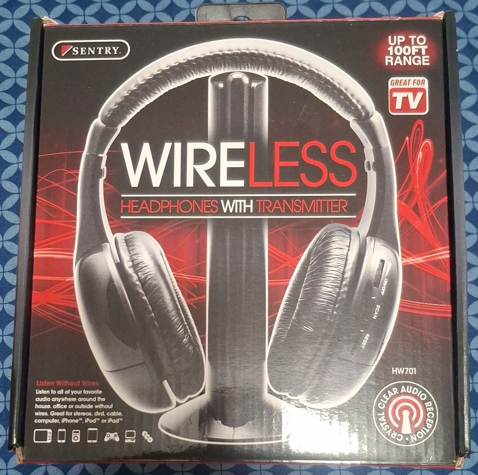 Sentry HW701 RF Wireless TV Headphones w/ FM Transmitter 100ft RCA 3.5mm