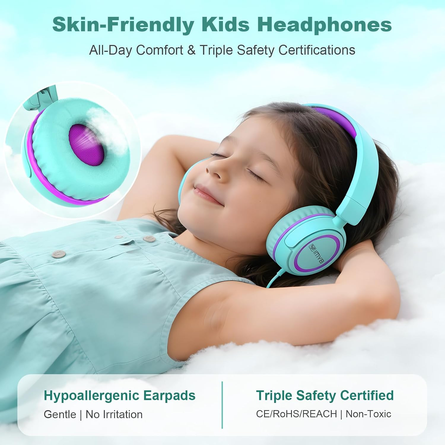 V1 Kids Headphones, 85Db Safe Volume for School, Toddler 2-12, Adjustable Foldab