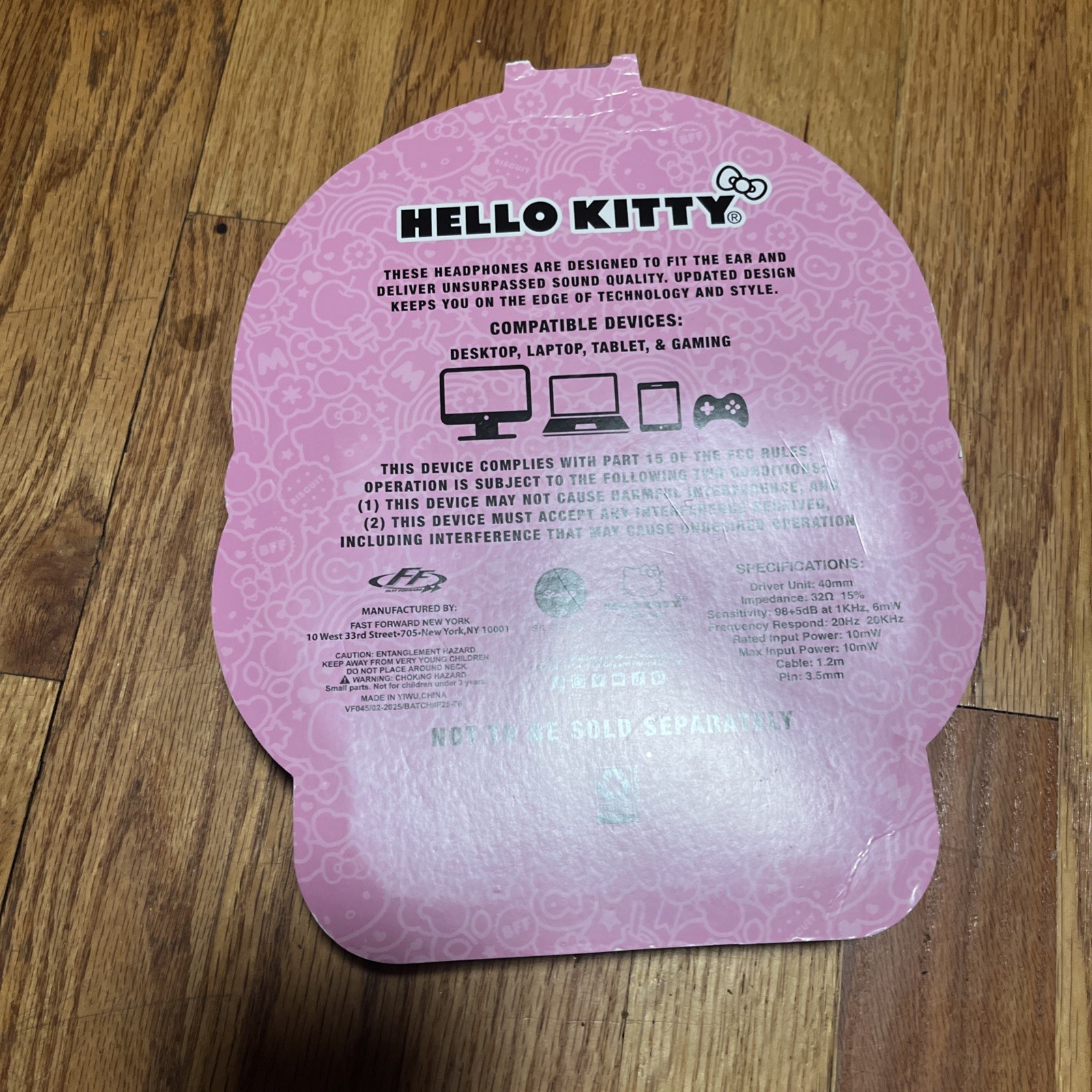 Hello Kitty On-Ear Stereo Headphones Pink Black Wired Laptop Tablet Gaming