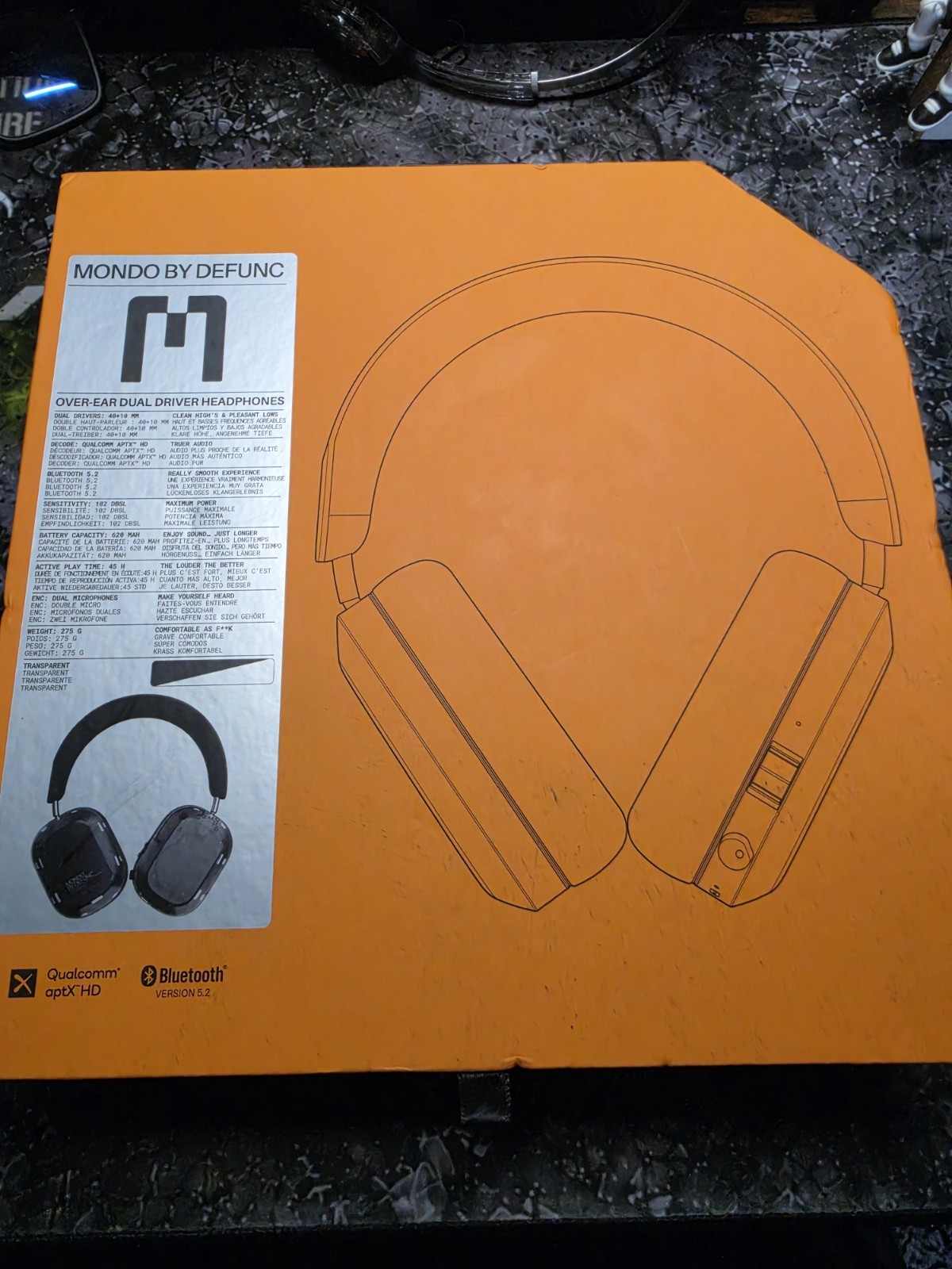 MONDO BY DEFUNC Over Ear Headphones Bluetooth Black / Transparent – New In Box