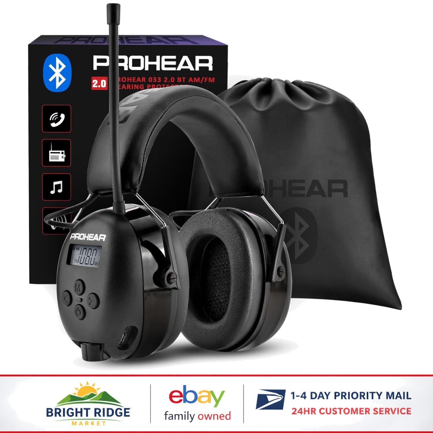 Noise Cancelling Bluetooth Headphones with FM Radio for Mowing and Construction
