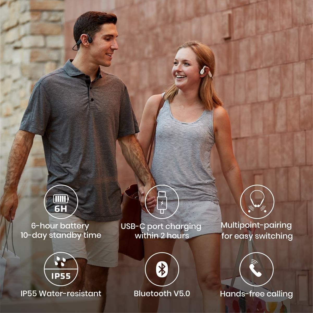 Aftershokz OpenMove Wireless Bone Conduction Open-Ear Bluetooth Headphones White