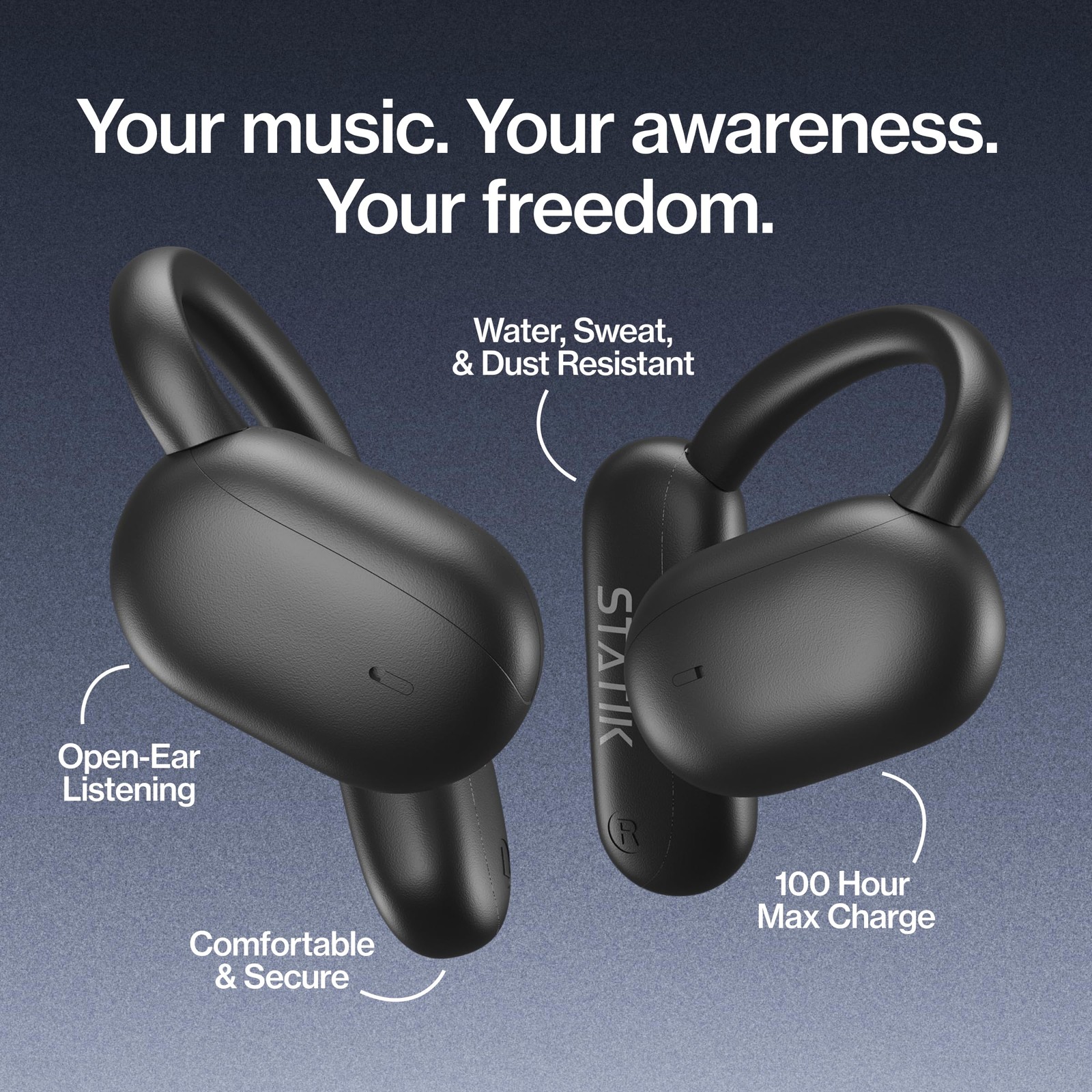 Statik Aktive Open Ear Bluetooth Earbuds – Wireless Earphones Charging 10 Hours