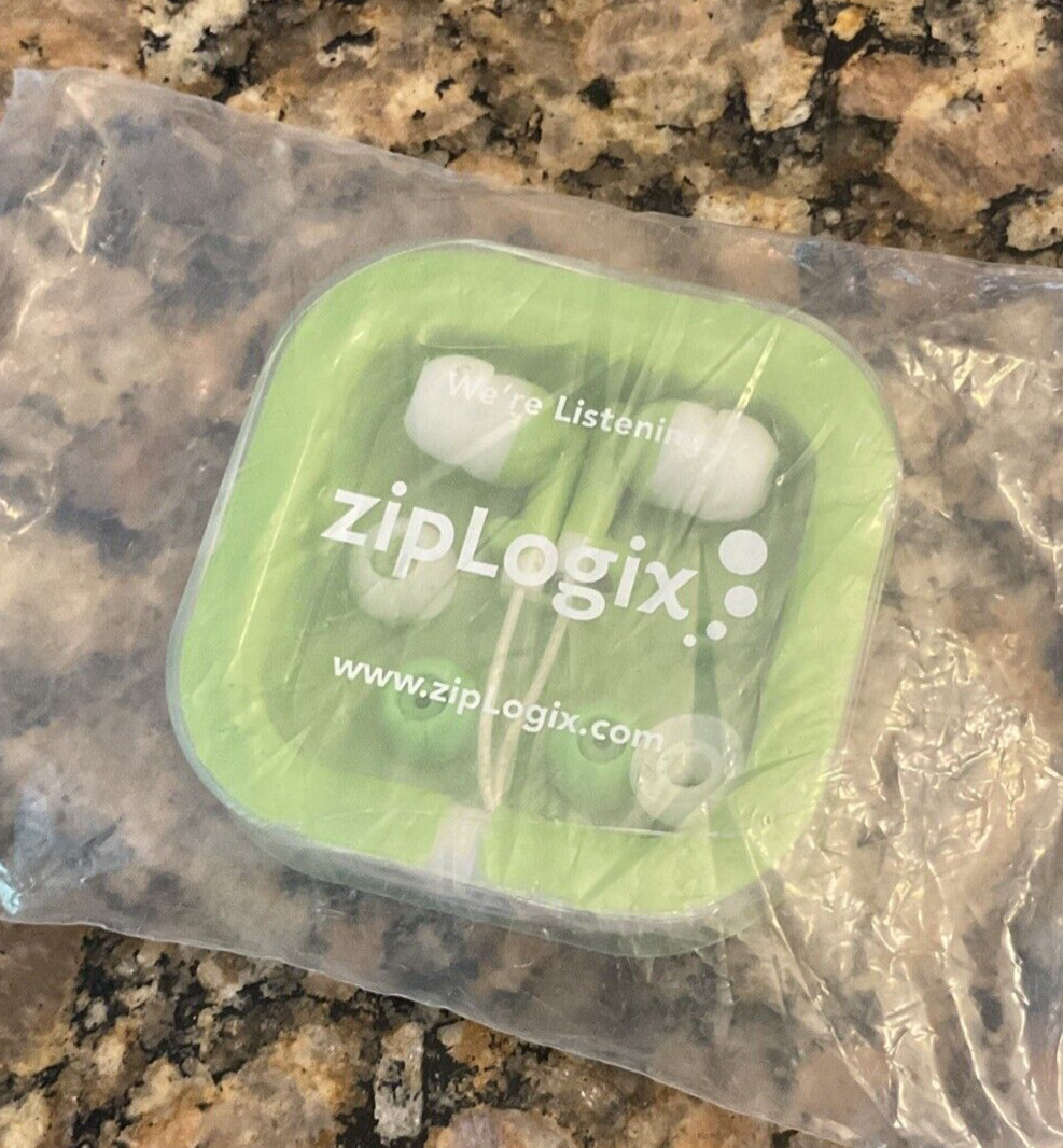 Zip Logix Ear Buds New In Original Packaging Extra Rubber Green Case Fast Ship