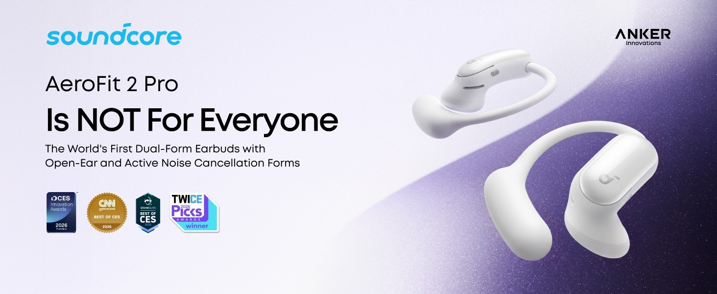 Soundcore AeroFit 2 Pro by Anker, Open-Ear Semi-in-Ear Active Noise Cancellation