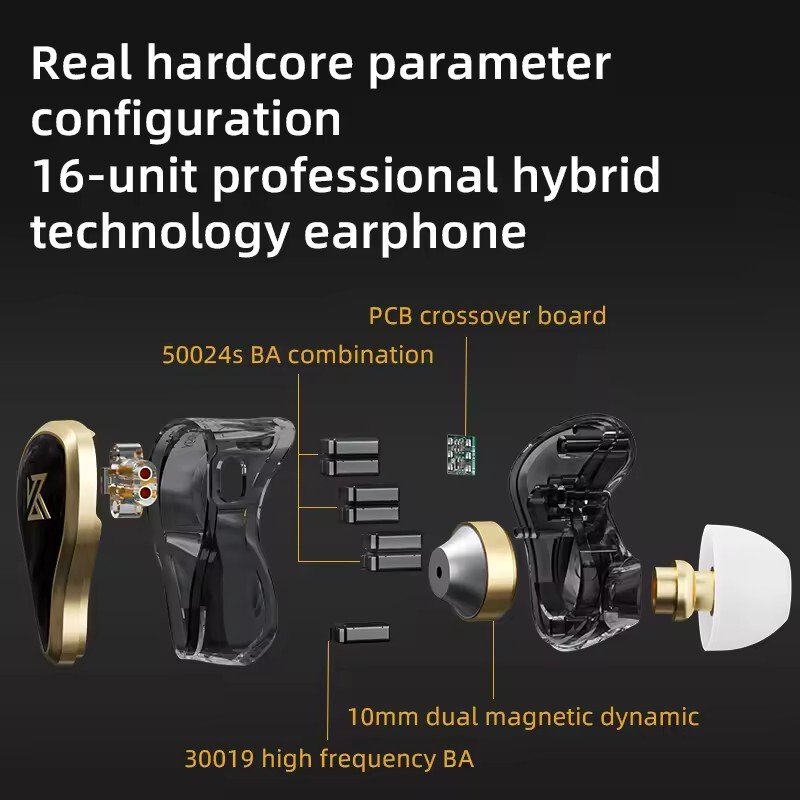 KZ ZAS 16 Drivers Unit 7BA 1DD Hybrid in Ear Earphone HIFI Monitor Headset