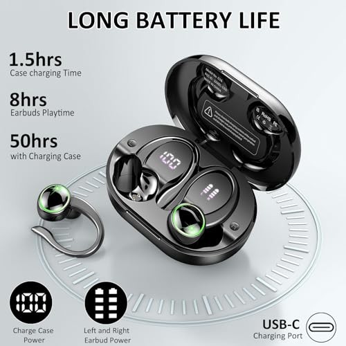 2026 Bluetooth 5.4 Headphones – Sports – 50 Playback – Dark Black