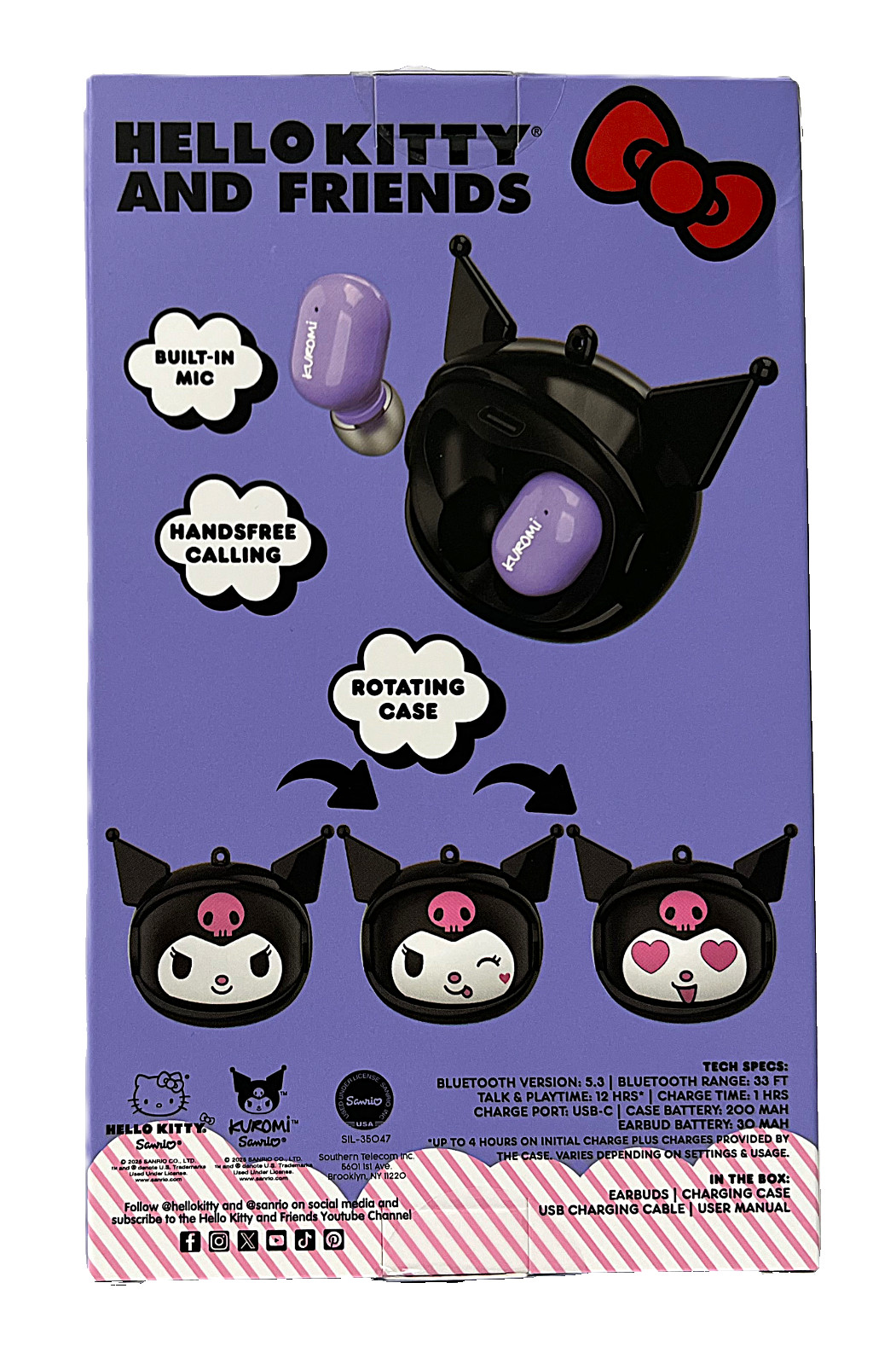 Sanrio Hello Kitty Kuromi Bluetooth Wireless Earbuds w/ Charging Case NIB