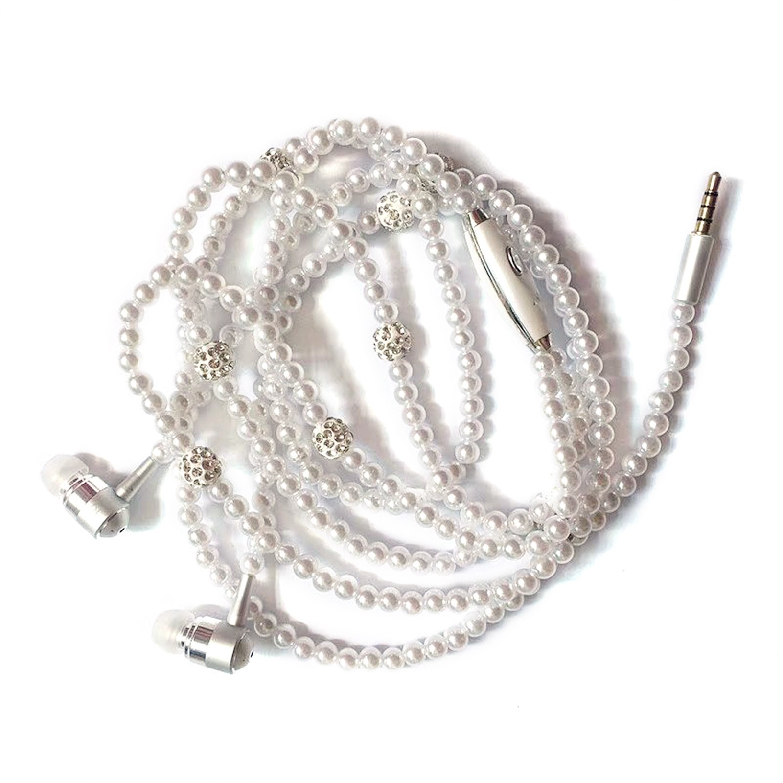 Pearl Necklace Stereo Earphones With Microphone 3.5mm In-ear F4P6