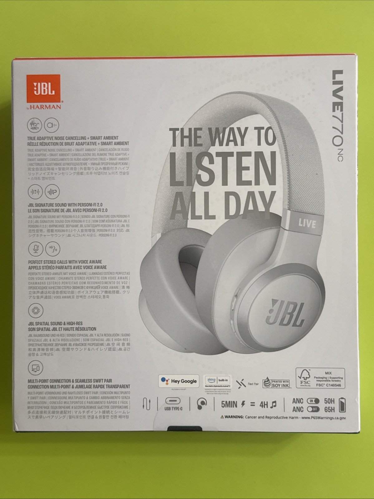 JBL Live 770 NC Over-Ear Noise-Cancelling Headphones (White), New Sealed