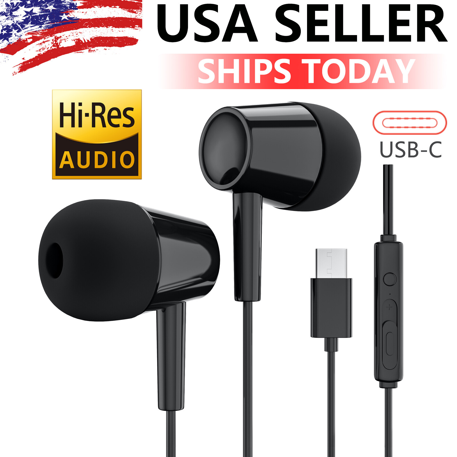 USB-C Type C Earphones Wired Earbuds HiFi Stereo Noise Canceling In-Ear Headset