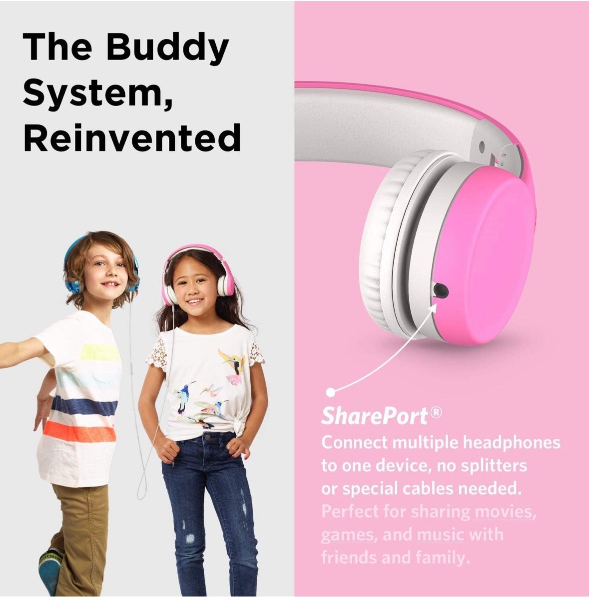 LilGadgets Kids Headphones for School – Ages 3+, On-Ear, Foldable, Wired Pink