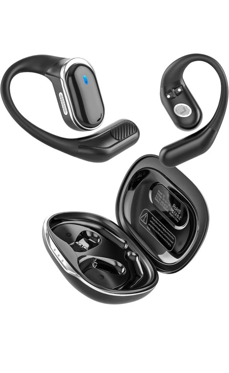 T6 Open Ear Wireless BLACK EARBUDS iOS android windows Bluetooth type-c ver.5.4
