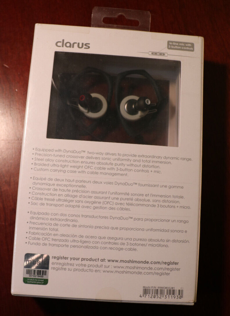 Moshi CLARUS Premium Dual Driver MFI In-ear Earphones NEW NOT BOSE