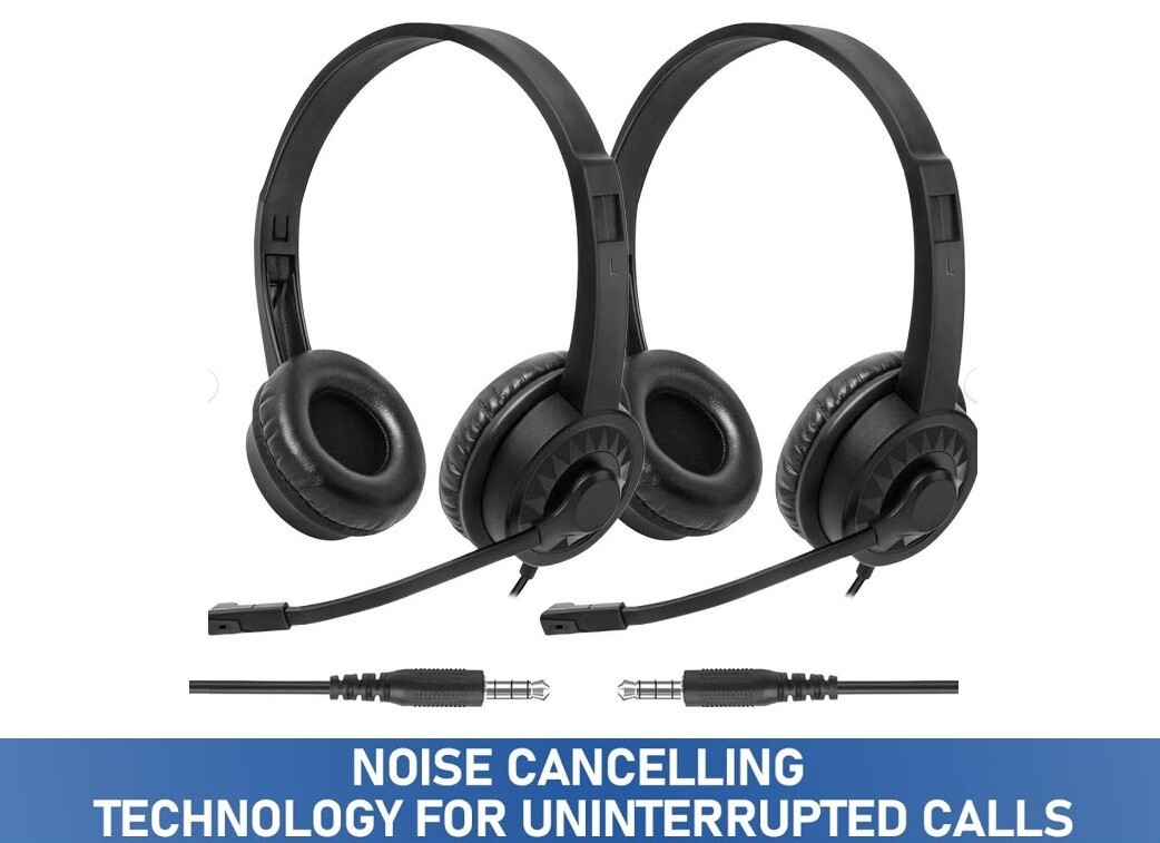 2 Pack Wired Headphones with Microphone, Rotating Mic, Noise Canceling,PlugNPlay