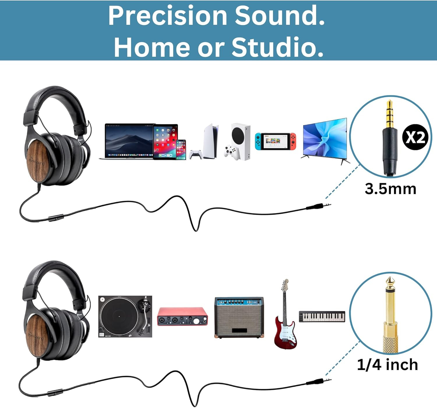 Ov21 Pro Studio Monitor Headphones with Mic – Detachable Cable for Music & Podca