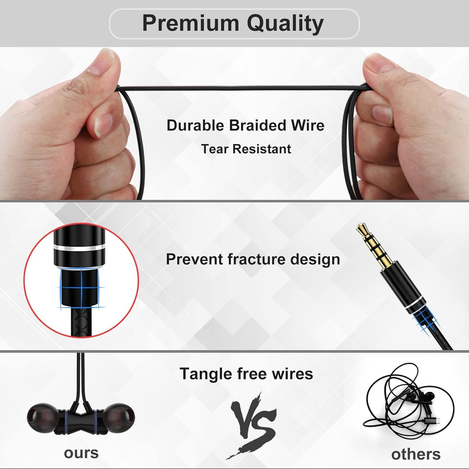HIFI Bass Stereo Wired Earbuds Headset In-Ear Earphone Headphone MIC 3.5mm USB-C