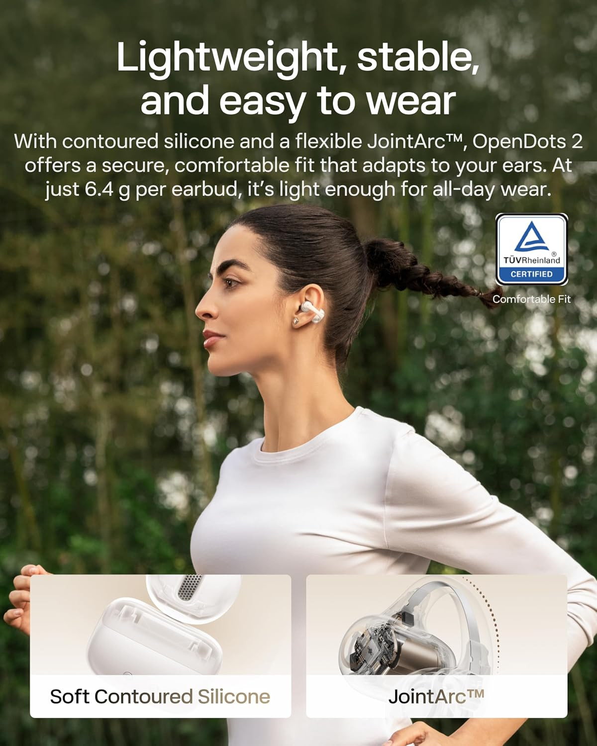 SHOKZ Opendots 2 Open-Ear Clip-On Earbuds, White, Dolby Audio, 3 Mics | IP57; Bl