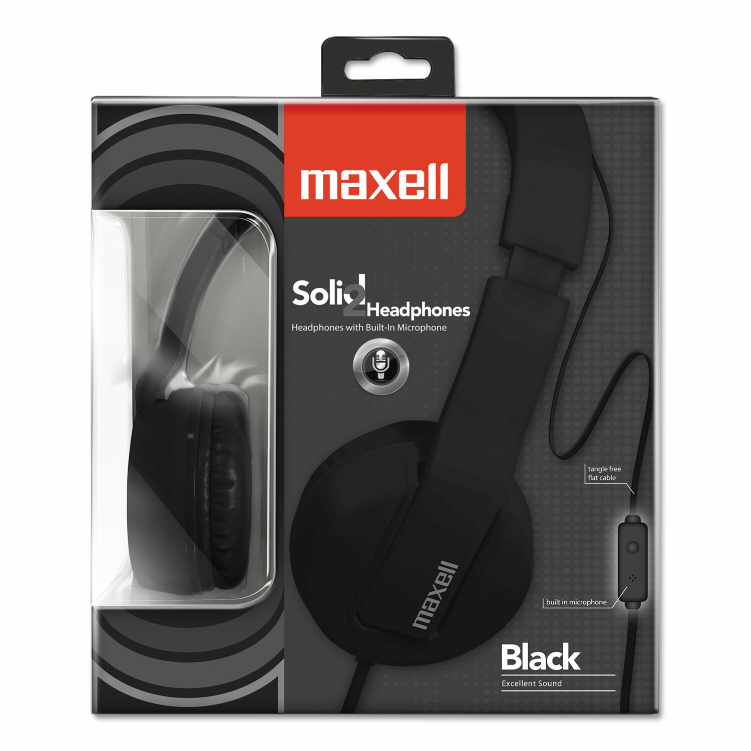 New Maxell Solids Headphones, Black, Tangle-Free, Each (MAX290103) wired 3.5mm