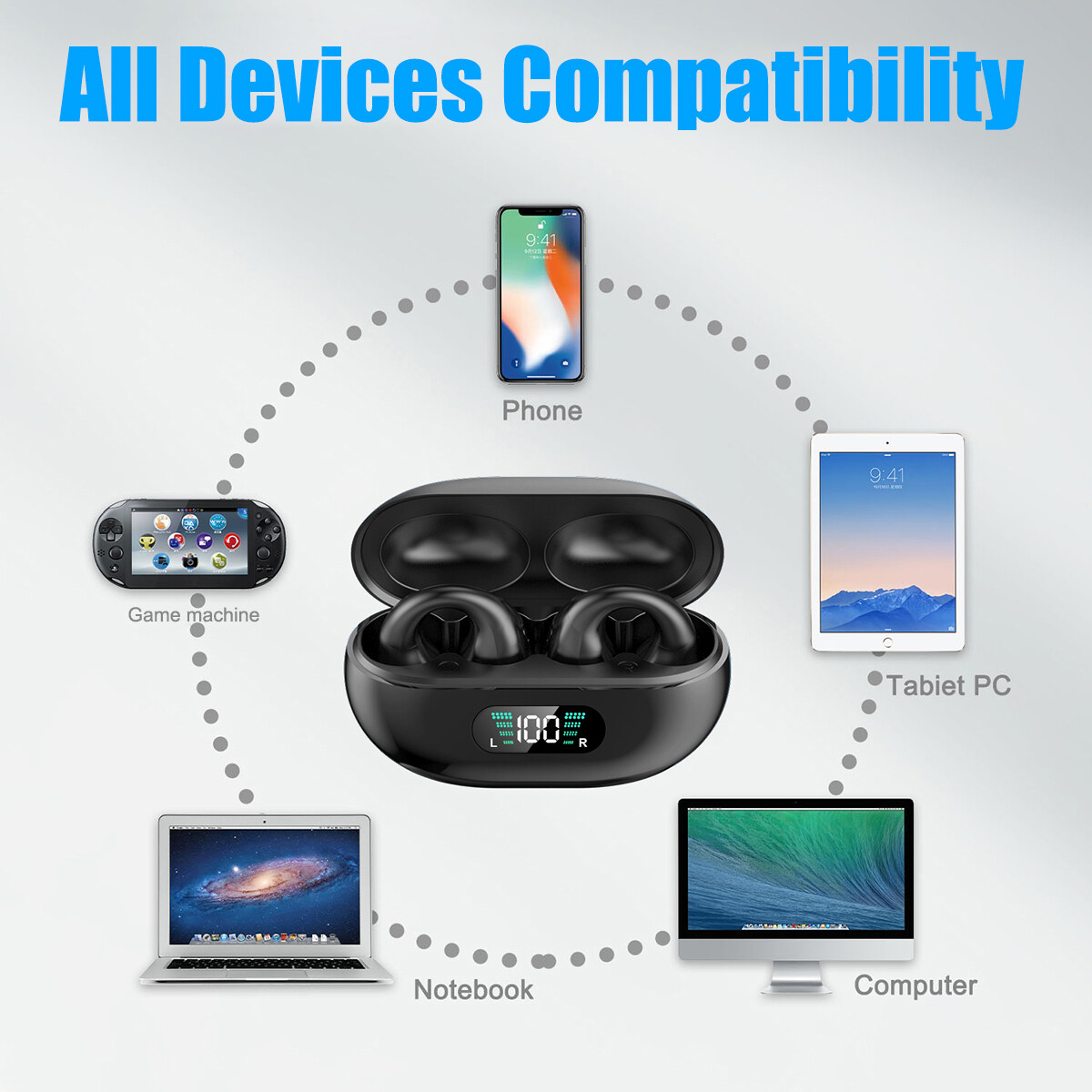 Wireless Bluetooth 5.3 Earbuds Ear Clip Bone Conduction Headphones Sport Headset