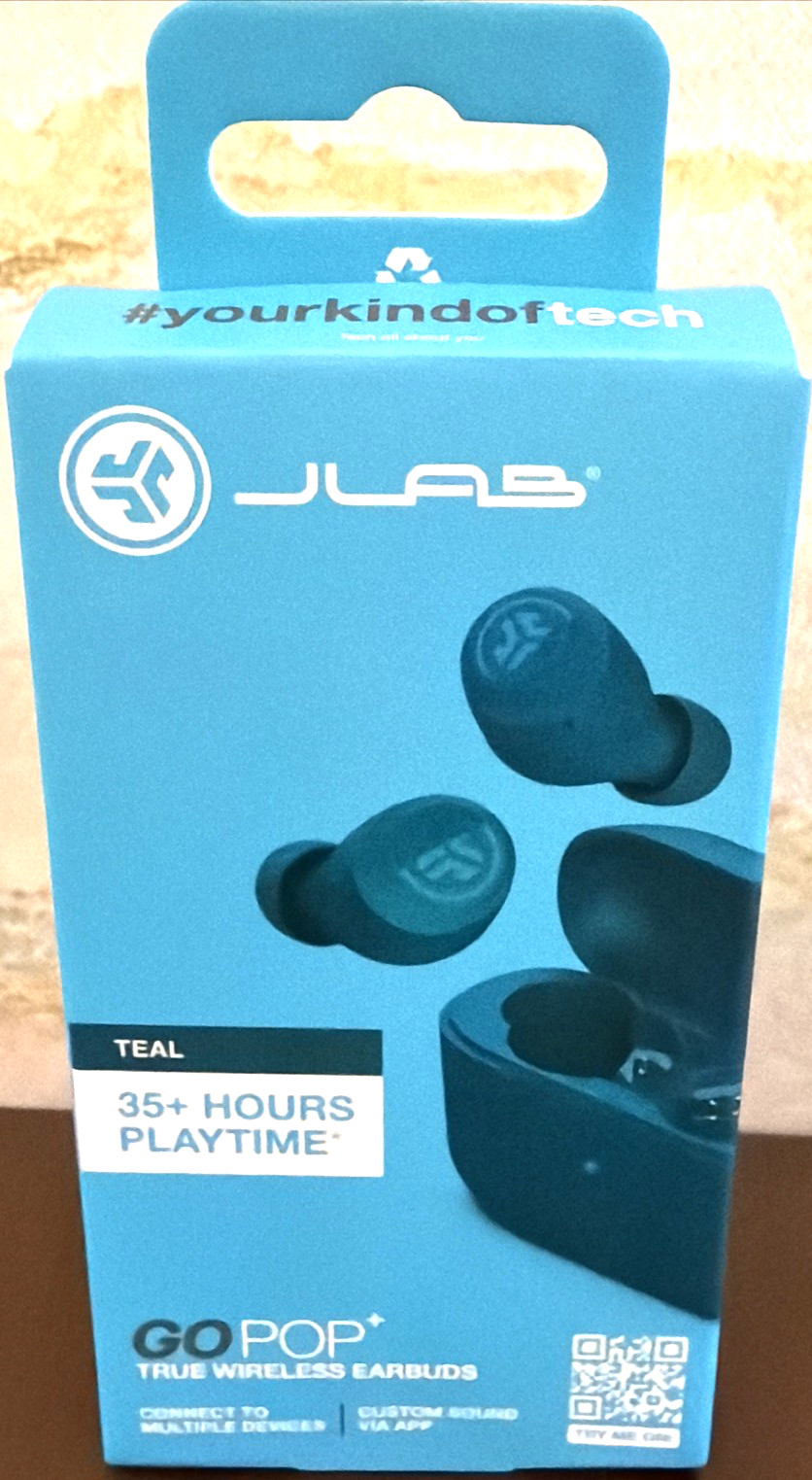 JLab Go POP+ True Wireless Bluetooth Earbuds TEAL 35+ Hours Playtime NEW, SEALED