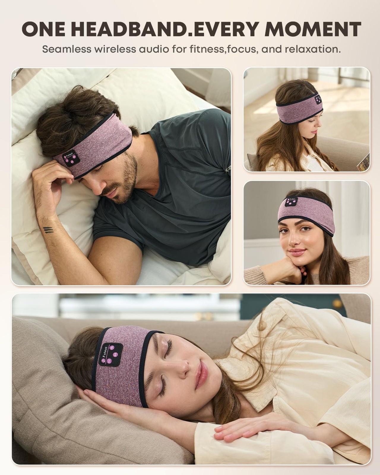 Sleep Headphones Headband Wireless Bluetooth 5.4 – Soft, Breathable, Ultra-Th…