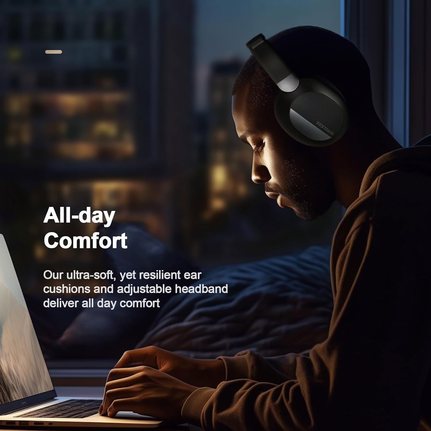 Wireless Headphones Bluetooth Noise Cancelling Stereo Earphones Over Ear Headset