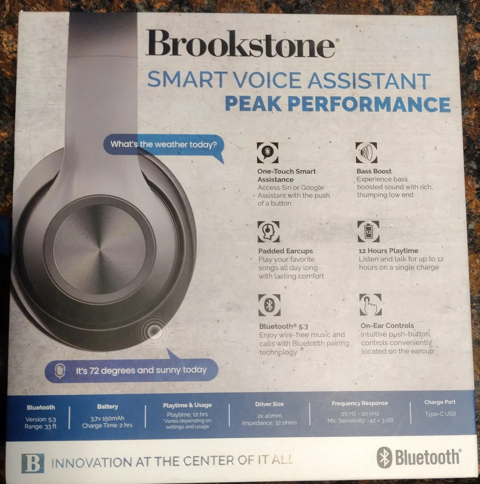 New Brookstone Wireless Headphones Voice Assistant Bluetooth 5.0