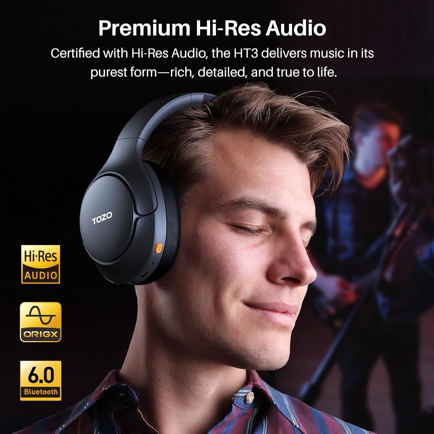 Tozo HT3 Over Ear Headphones: 90H Battery, Dual Device, Adaptive Noise Canc